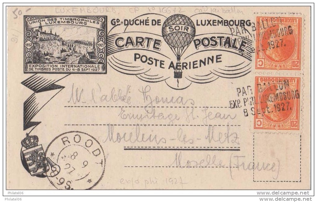 CARTE POSTALE DE POSTE AERIENNE  1927 IUXEMBOURG - Briefe U. Dokumente