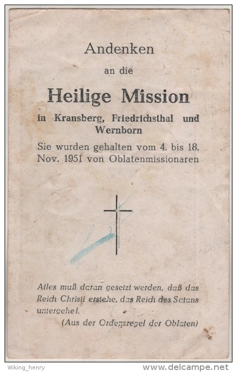 Usingen Wehrheim Kransberg Friedrichsthal Wernborn - Andenkenkarte Heilige Mission 1951 - Usingen