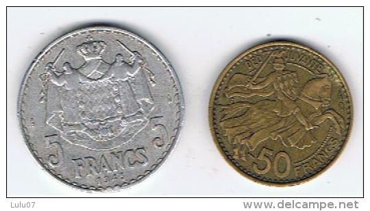 Lot 2 Pièces    Monaco  5 Francs 1945 & 50 Francs  1950 - 1922-1949 Louis II.