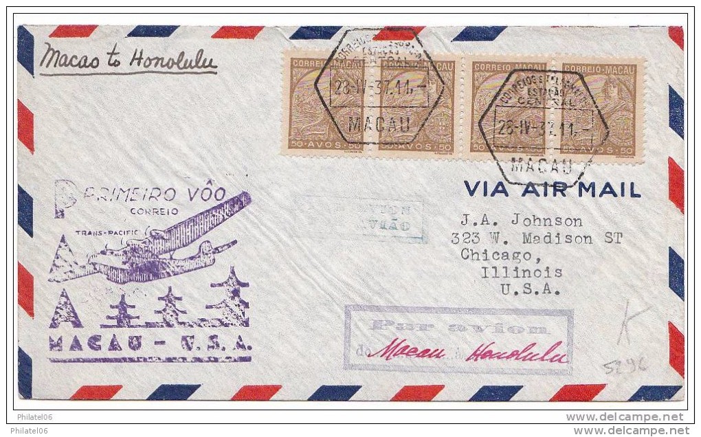 MACAO  RARE LETTER FOR USA  (HONOLULU) 1937 - Briefe U. Dokumente