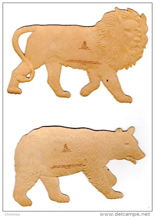 Lot De 2 Decoupis épais Gaufrés De Raphael Tuck & Sons, Ours, Lion (env. 18 X 12 Cm) - Animaux