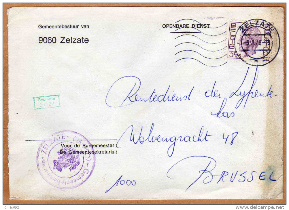 Enveloppe Brief Cover Gemeentebestuur Van Zelzate - Briefe U. Dokumente