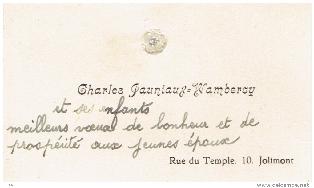 Ancienne Carte De Visite De Charles Jauniaux-Wambersy Rue Du Temple,  Jolimont Haine-Saint-Paul (vers 1935) - Cartes De Visite