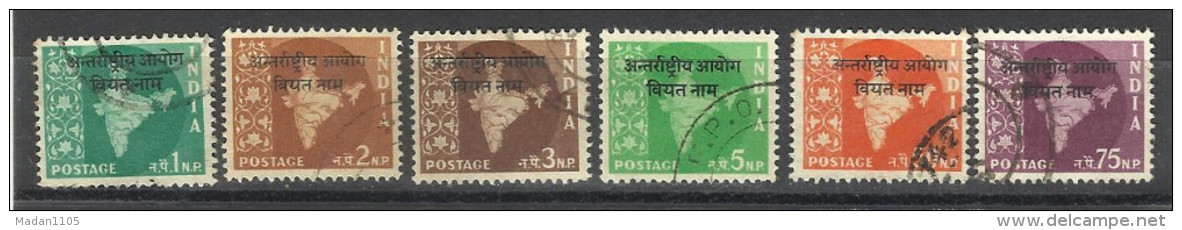 INDIA, 1963-65, ICC, Vietnam, Militaria, Intll. Control Commission, Wmk Ashoka Pillars, 6 V, Complete Set,   FINE USED - Franchise Militaire