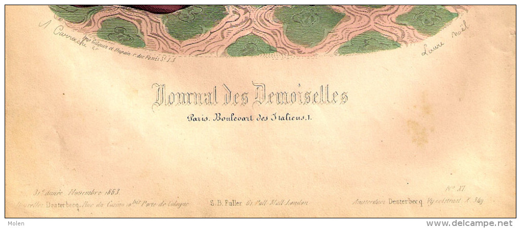 GRAVURE DE MODE Nov 1863 JOURNAL DES DEMOISELLES Garçon Au Bonnet Chapeau Litho Lithographie Engraving Eau-forte     R94 - Avant 1900
