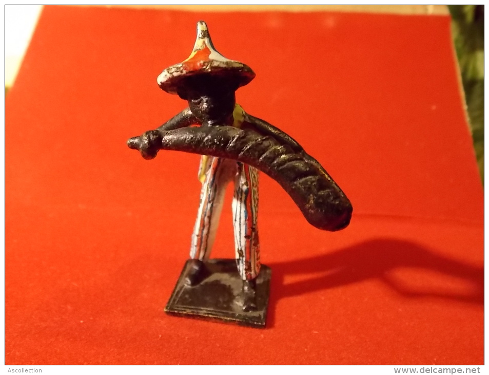 Art Africain Musicien Laiton Peint Main ? Mali ? Instrument à Vent Petite Statue, Figurine, Artisanale ? - Art Africain