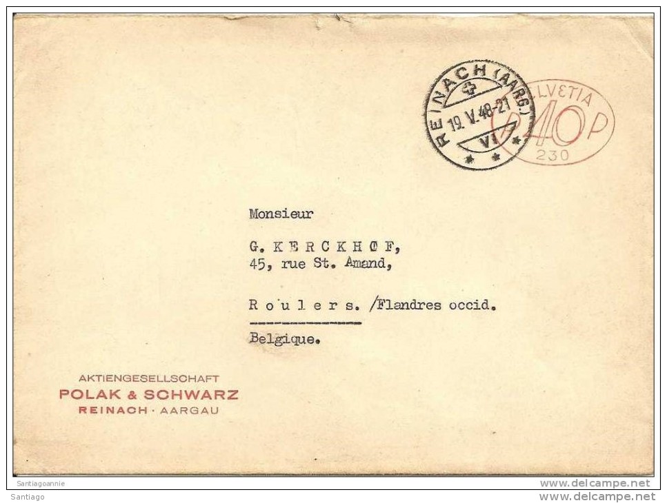 Zwitserland : Lettre De Reinach Naar Roeselare / Machinestempel / EMA    1948 - Covers & Documents