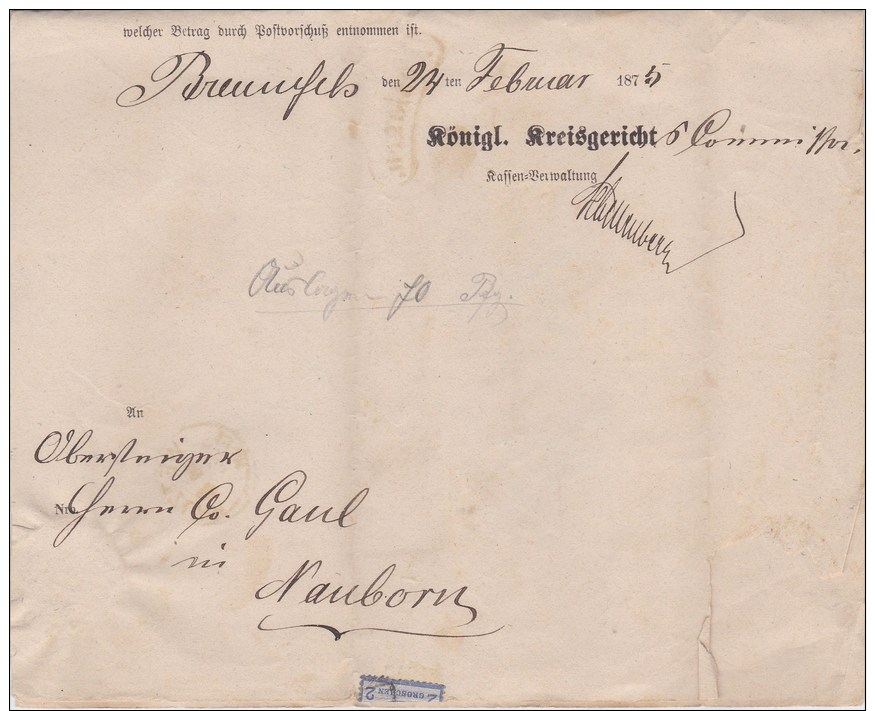 Germany; Cash On Delivery (Wertbrief) 1875 - Large Shield - Briefe U. Dokumente