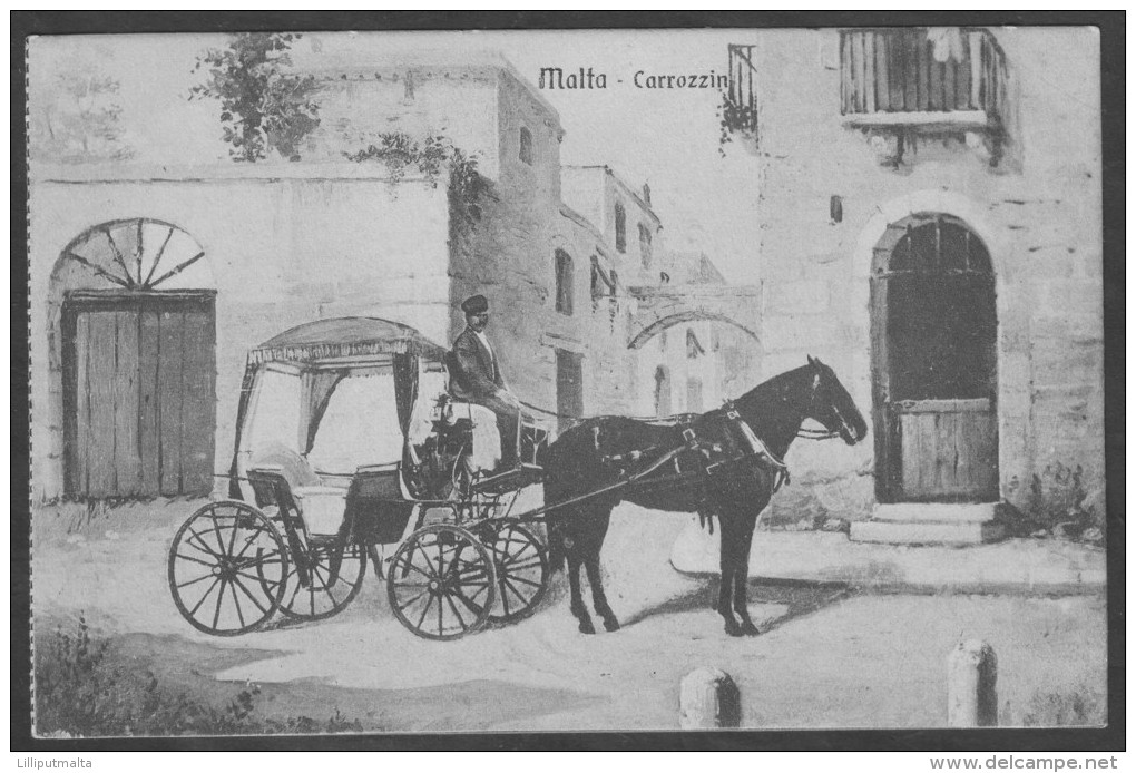 Old Malta Postcard Circa 1920s Showing A Carrozzin - Malta