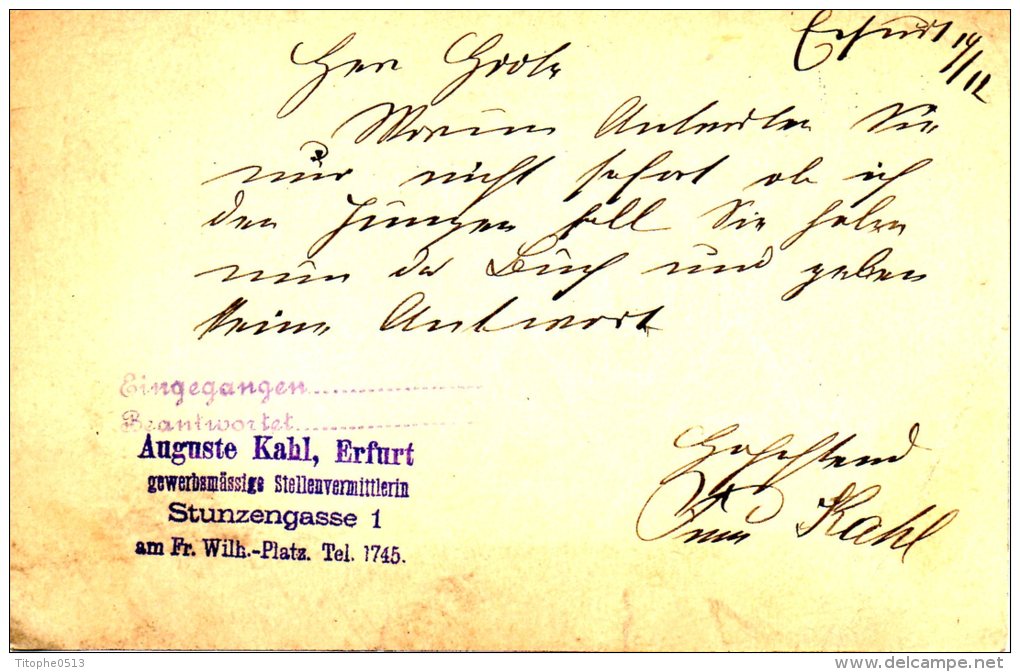 ALLEMAGNE. Carte Pré-timbrée Ayant Circulé. Oblitération : Erfurt. - Briefe U. Dokumente