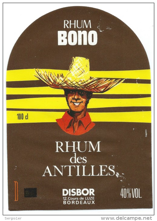 Etiquette Rhum  Des Antilles Rhum Bono Disbor Bordeaux - Rhum