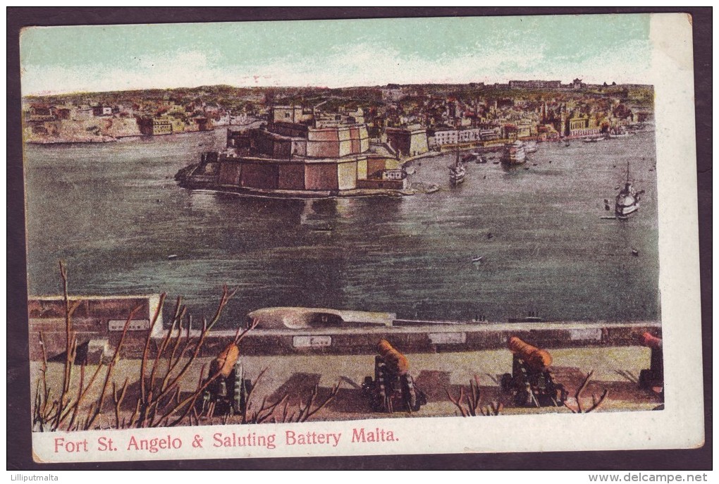 Old Malta Undivided Back Postcard 1900s Fort St. Angelo And Saluting Battery - Malta