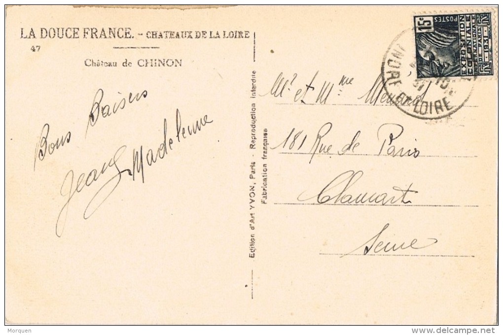 16240. Postal CHINON (Indre Et Loire) 1931. Chateau De Chinon - Cartas & Documentos