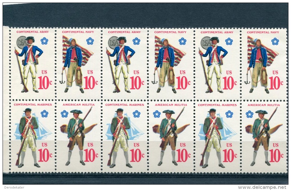 US 1975.AMERICAN MILITIA.CONTINENTAL MARINES. 12 V.MNH**.CONTINENTAL NAVY.USA.ETATS-UNIS.COSTUME.RIFLE.ARMY.BOAT.SHIP. - Other & Unclassified