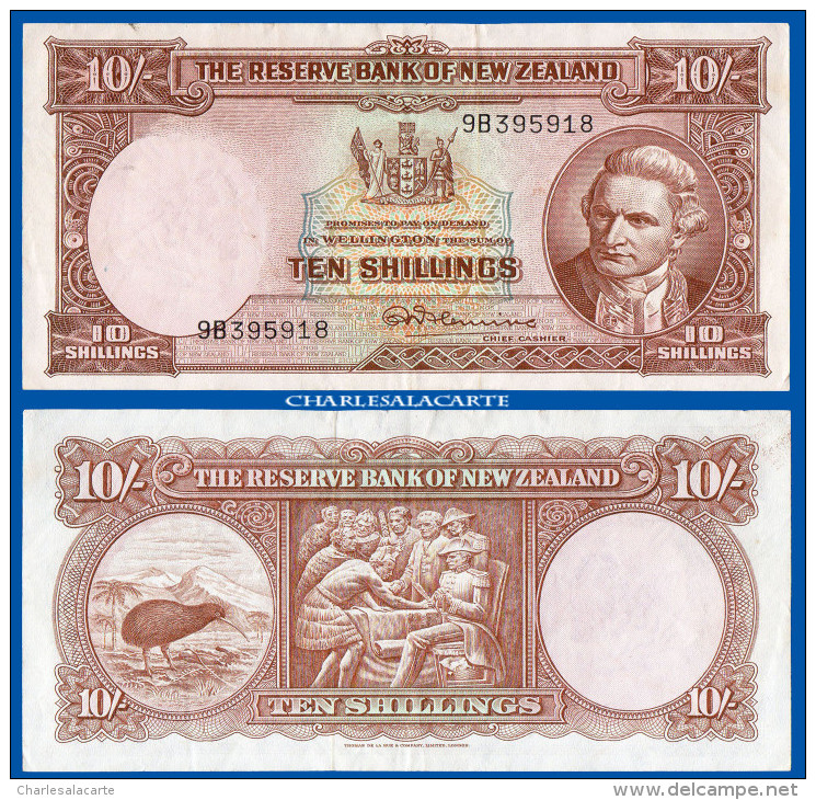 1967 NEW ZEALAND 10 SHILLINGS  CAPTAIN COOK  KIWI BIRD KRAUSE 158d GOOD / FINE CONDITION - Nueva Zelandía