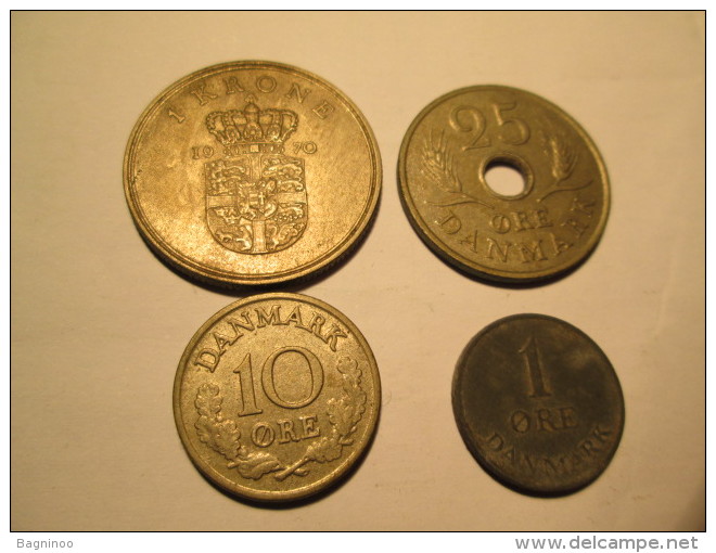 DENMARK 1 Krone 1970 25 Ore 1967 10 Ore 1967 1 Ore  # 3 - Denemarken