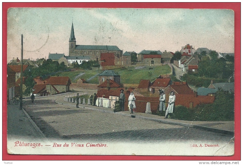 Pâturages - Rue Du Vieux Cimetière - Jolie Carte Couleur Et Animée  - 1908 ( Voir Verso ) - Colfontaine
