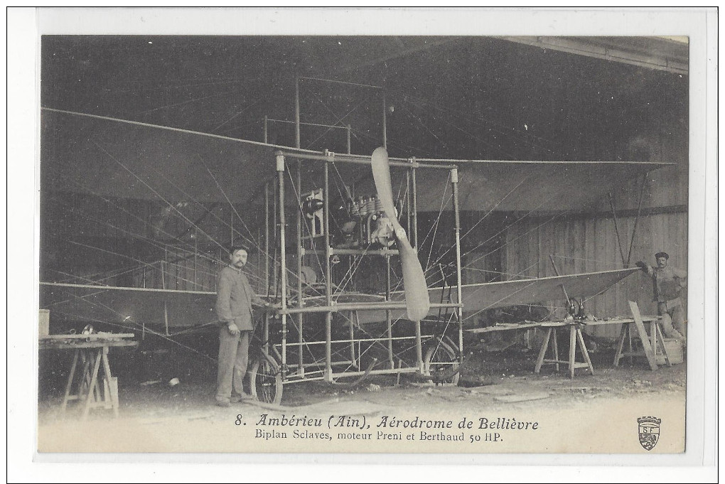 AVIATION AMBERIEU AERODROME DE BELLIEVRE BIPLAN SCLAVES /FREE SHIPPING REGISTERED - Aérodromes