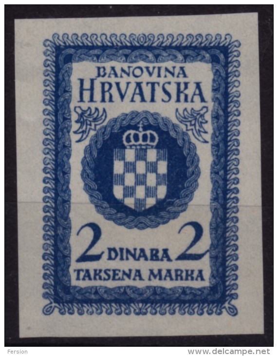 Yugoslavia - Hrvatska Banovina - 1941 Revenue, Tax Stamp - 2 Din. - CUT - Dienstzegels