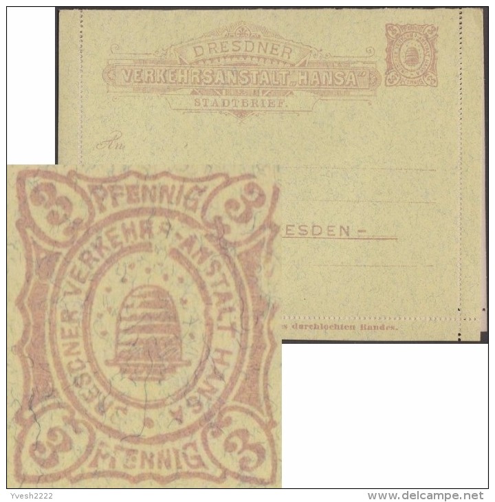 Allemagne 1890. Poste Privée Hansa, De Dresde. Curiosité, Manques De Couleur Au-dessus Et à Droite De La Ruche - Abeilles