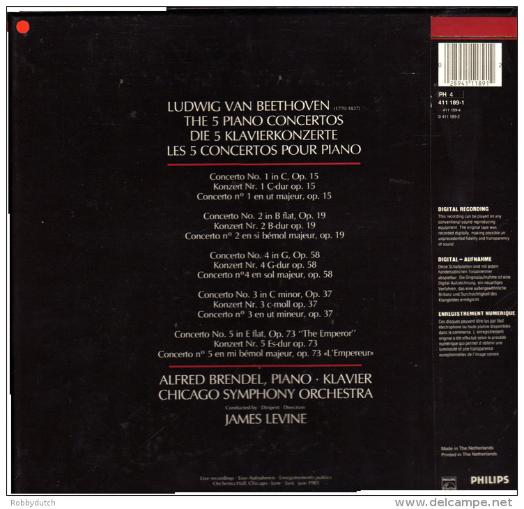 * 4LP Box *  BEETHOVEN: THE 5 PIANO CONCERTOS - BRENDEL / LEVINE / CHICAGO SYMPHONIE ORCHESTRA - Klassiekers