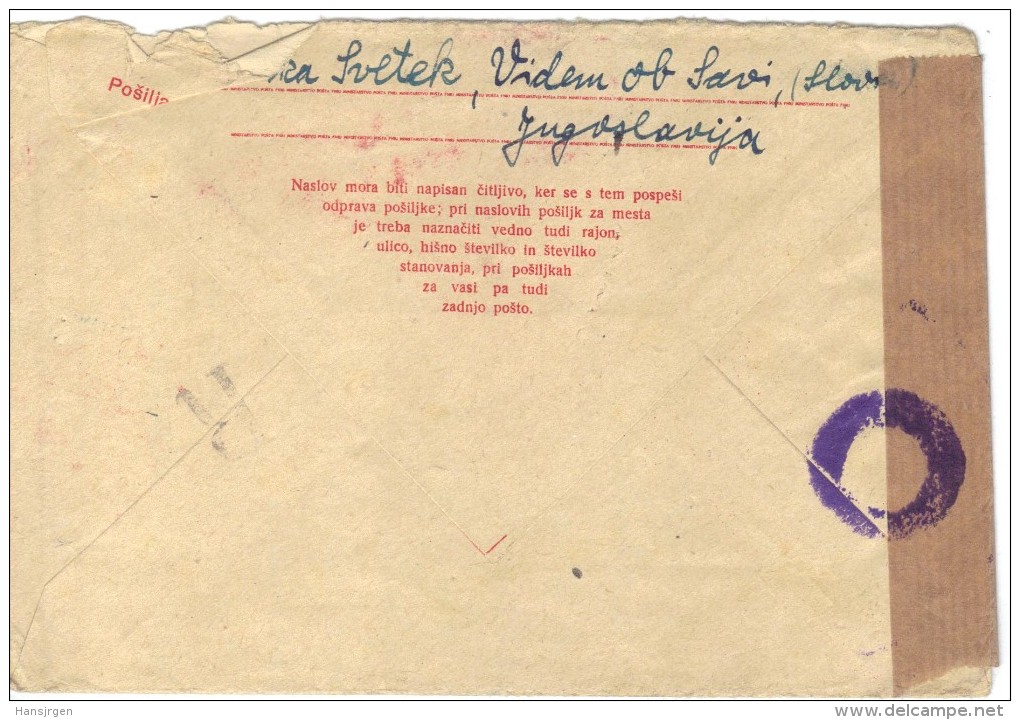 XIO276/77 JUGOSLAWIEN 1951 BRIEF  Mit Zensurstempel Siehe ABBILDUNG - Covers & Documents