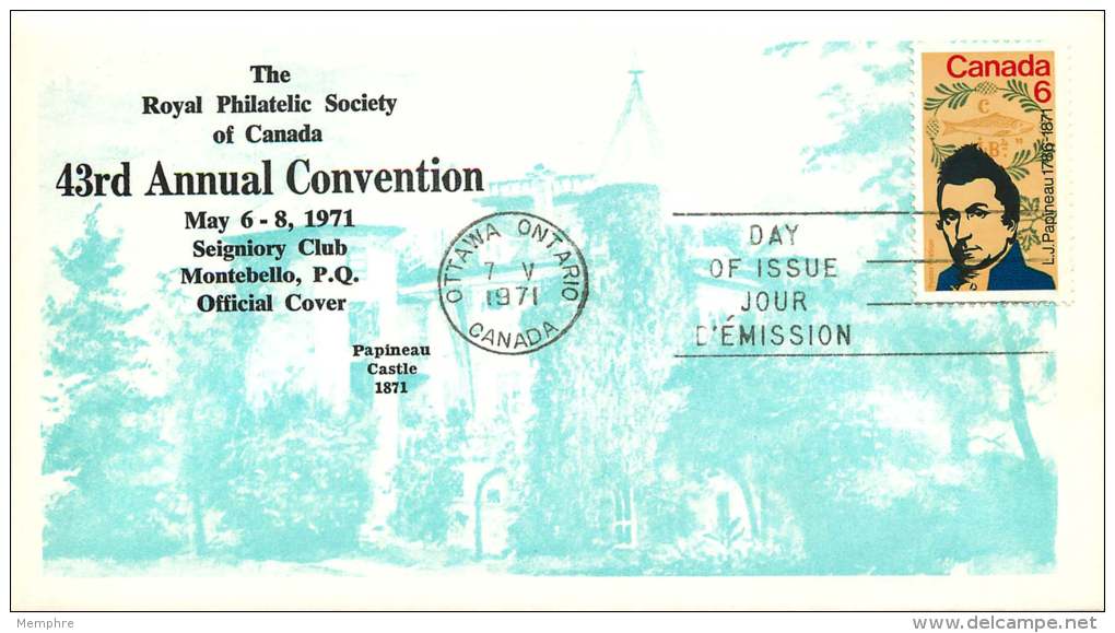 1971  Louis-Joseph Papineau  Sc 539  Royal Philatelic Soc. Of Canada Convention Cachet - 1971-1980