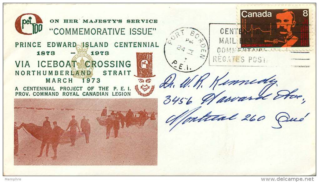 1973  Prince Edward Island Centennial  Northumberland Strait Crossing By Iceboat  Commemorative Envelope  Sc 612 - Lettres & Documents