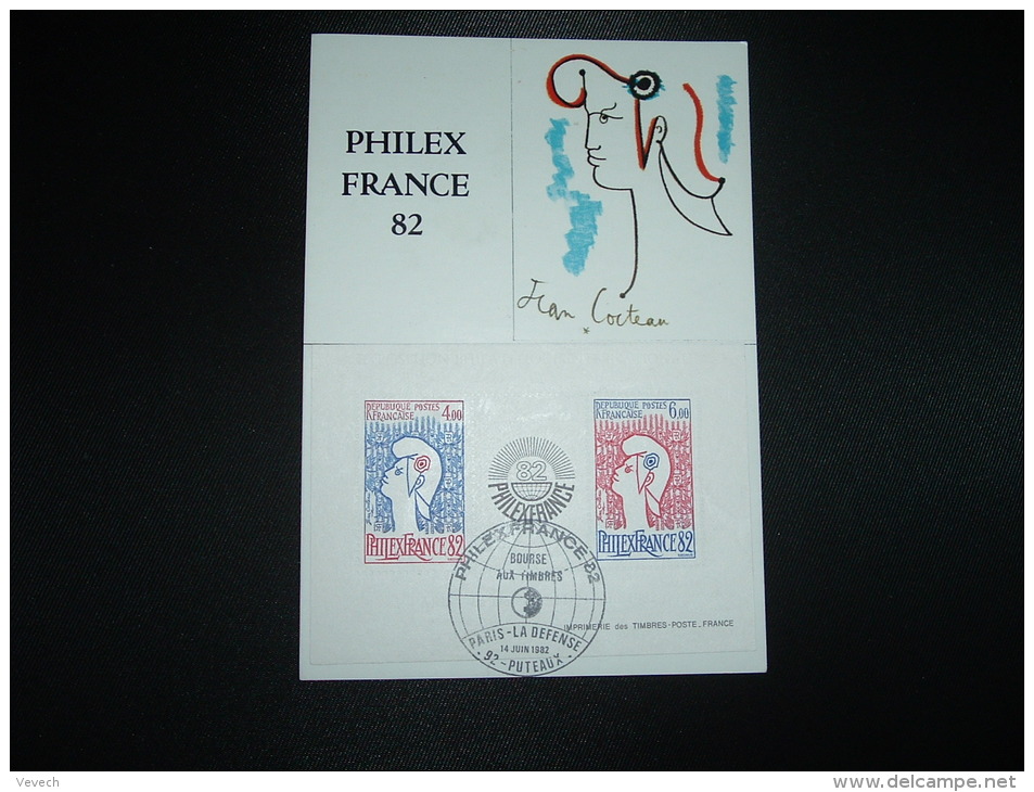 CP JEAN COCTEAU BLOC PHILEXFRANCE 82 4,00 + 6,00 OBL.14 JUIN 1982 92-PUTEAUX - Used