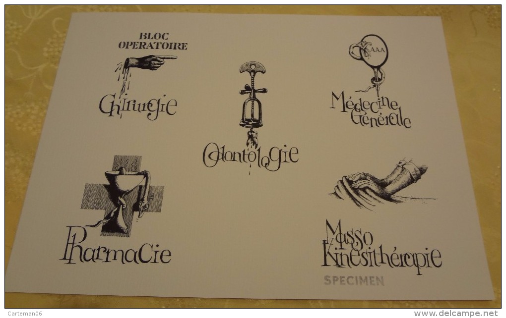 Illustration Spécimen - Claude Serre - Chirurgie, Pharmacie, Odontologie, Kinésithérapie, Médecine - Format 37.5 X 27 Cm - Screen Printing & Direct Lithography