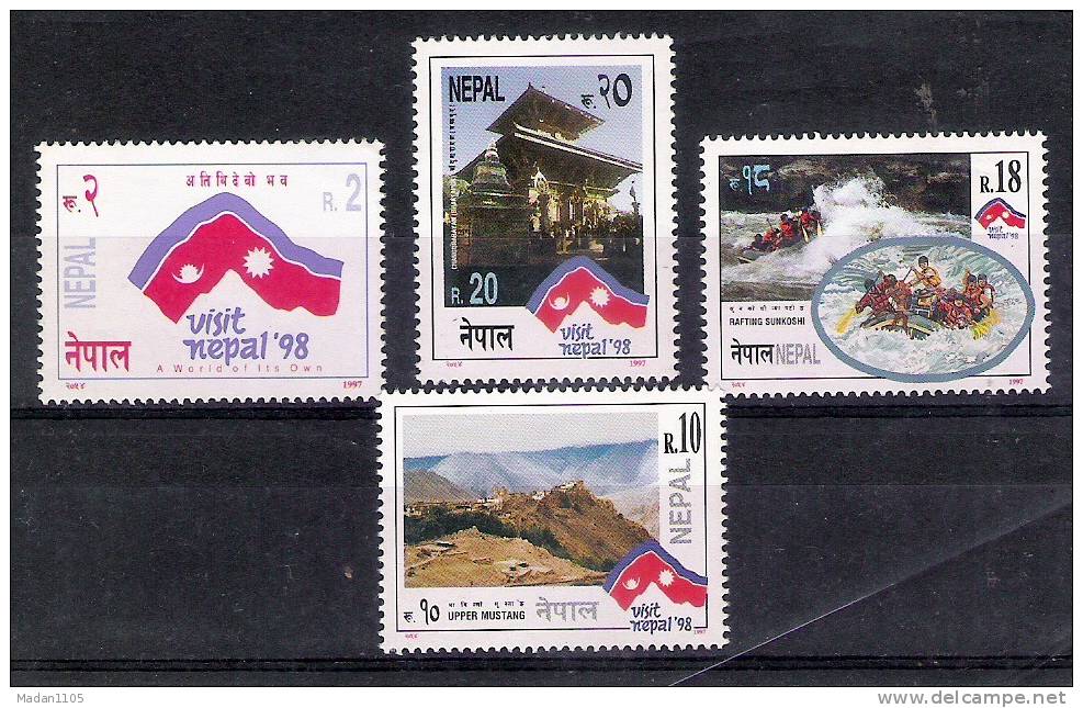 NEPAL  1997 Tourism Serie, Visit Nepal., 4v Complete Set. Temple River, Mountain, Flag,  MNH.(**) - Nepal