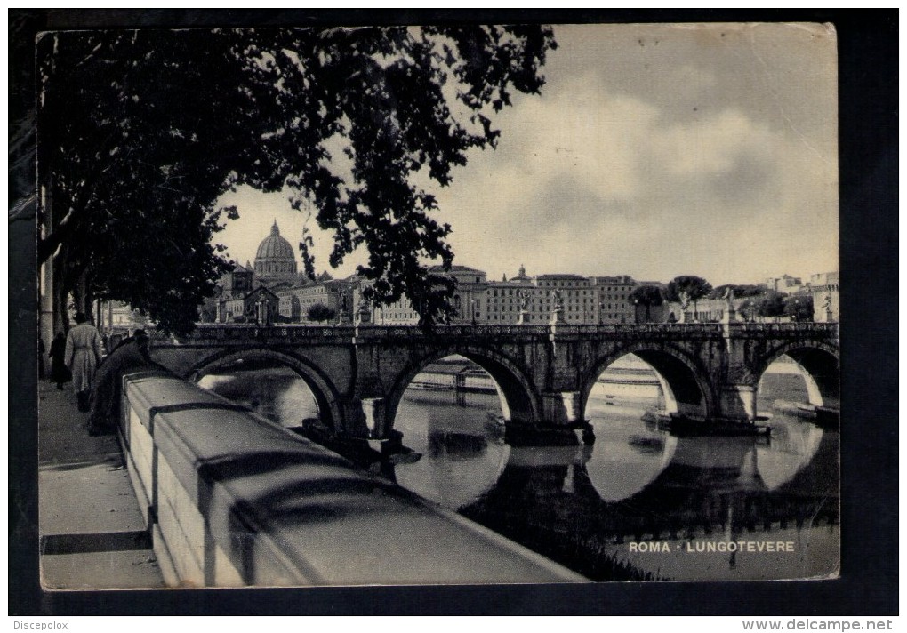 N1951 ROMA ( Rome ) LUNGOTEVERE Animato + Bollo Filatelico Da 15 Lire Con Annullo 1948 - Tevere, Ponte, Ponti - Stamp - Fiume Tevere