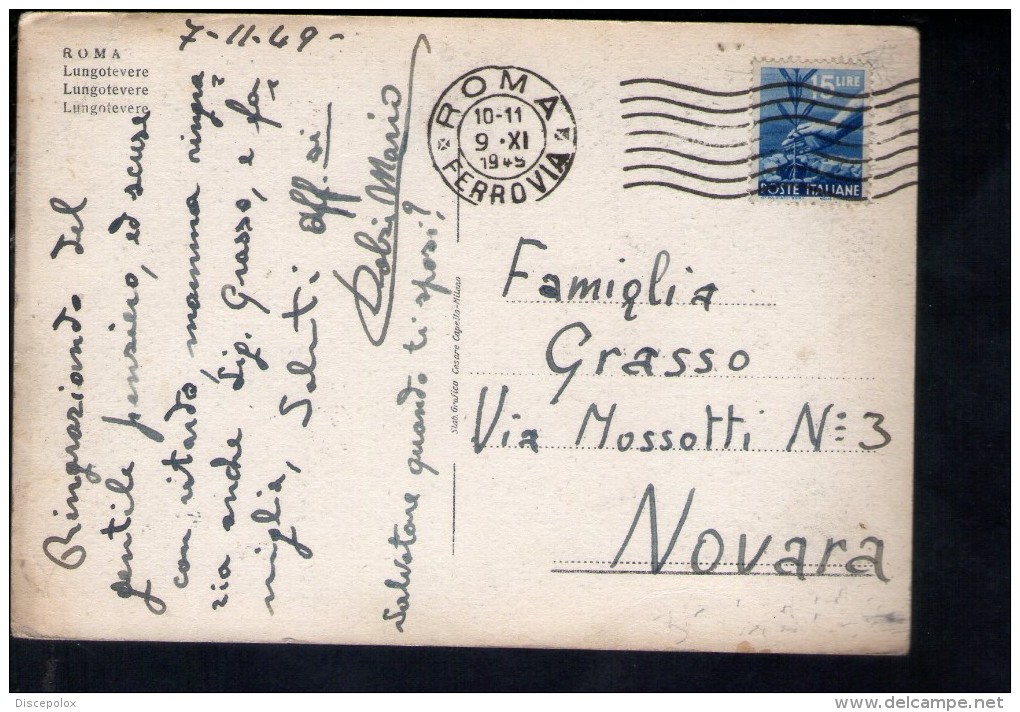 N1951 ROMA ( Rome ) LUNGOTEVERE Animato + Bollo Filatelico Da 15 Lire Con Annullo 1948 - Tevere, Ponte, Ponti - Stamp - Fiume Tevere