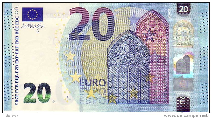 20 Euros 2015 Serie UF U001I6, N° UF 3007792528,  Signature 3 Mario Draghi UNC - 20 Euro