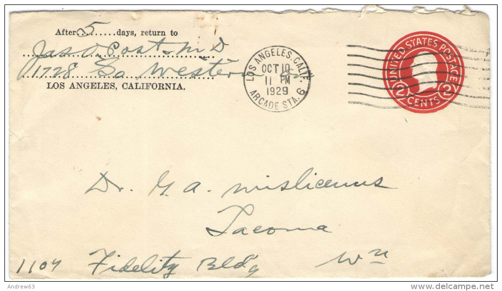 STATI UNITI - UNITED STATES - USA - US - 1929 - 2c - Intero Postale - Entier Postal - Postal Stationary - Viaggiata D... - 1921-40
