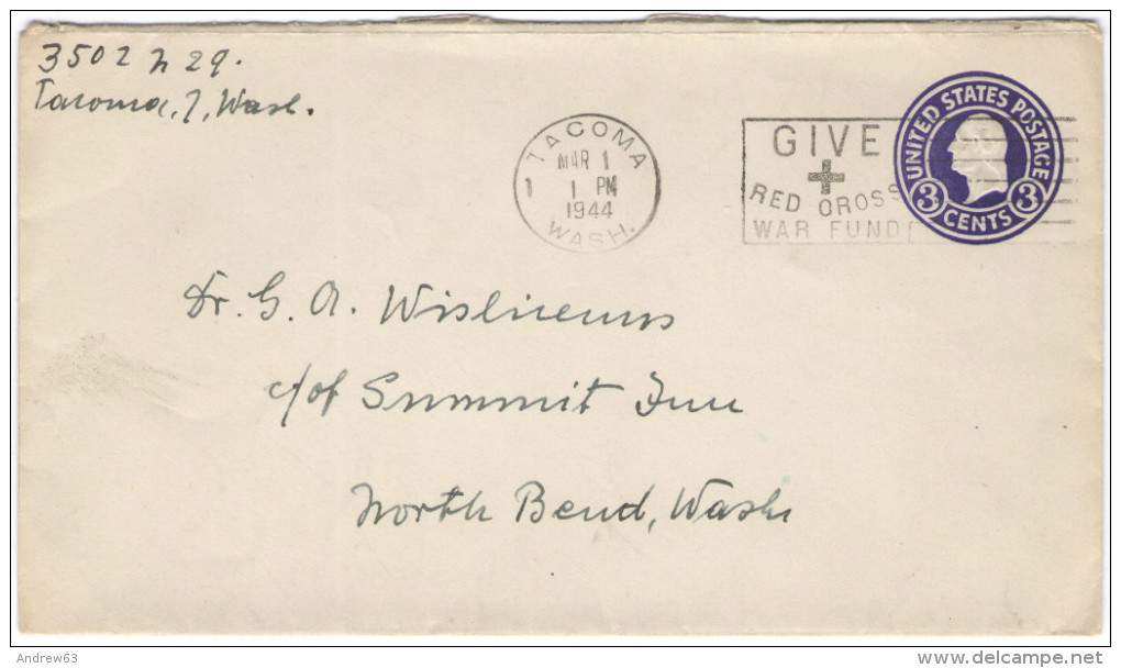 STATI UNITI - UNITED STATES - USA - US - 1944 - 3c + Flamme Give Red Cross War Fund - Intero Postale - Entier Postal ... - 1941-60