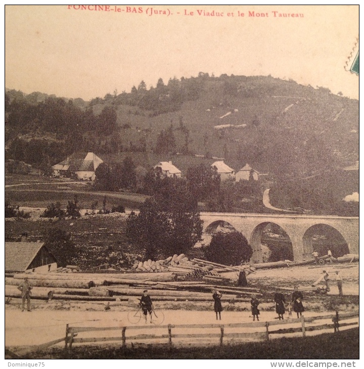 Très Belle CPA Petite Animation à La Scierie Et Train Avec Panache De Fumée  Foncine-le-Bas Le Viaduc Et Le Mont Taureau - Other & Unclassified