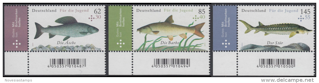 !a! GERMANY 2015 Mi. 3169-3171 MNH SET Of 3 SINGLES From Lower Left Corners - Freshwater Fishes - Ungebraucht
