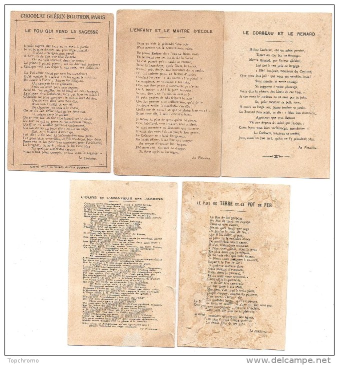 CHROMO Dorée Fable De La Fontaine Vieillemard Le Corbeau Et Le Renard L'ours Et L'amateur De Des Jardins (5 Chromos) - Autres & Non Classés