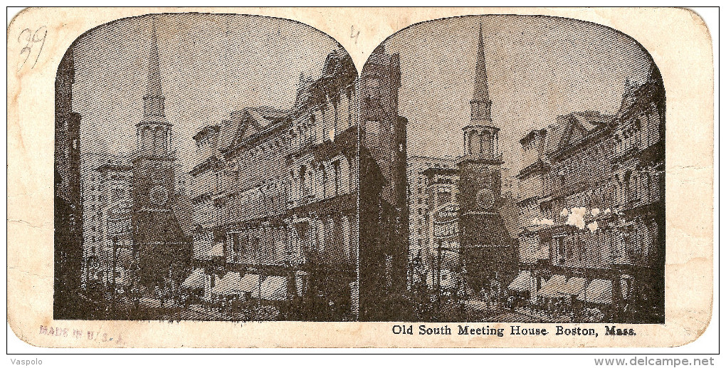 OLD SOUTH MEETING HOUSE BOSTON, MASS USA VINTAGE STEREO  POSTCARD - Stereoskopie