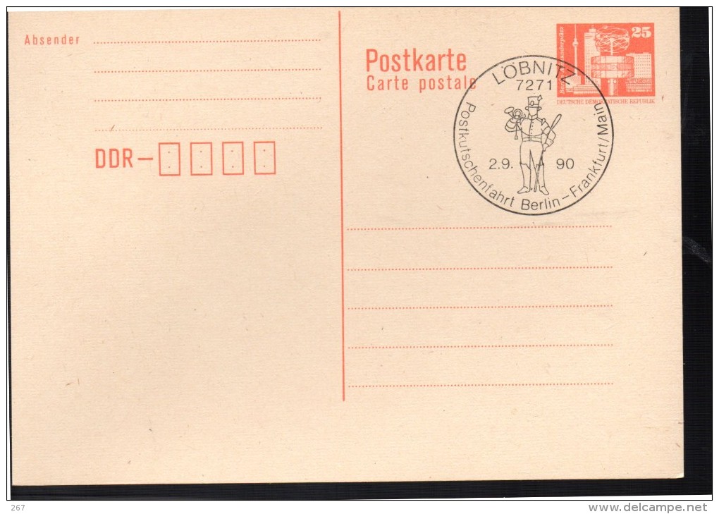 DDR  Carte Pap 500 Ans De Poste  1990 Lobnitz Poste Monument Facteur - Post