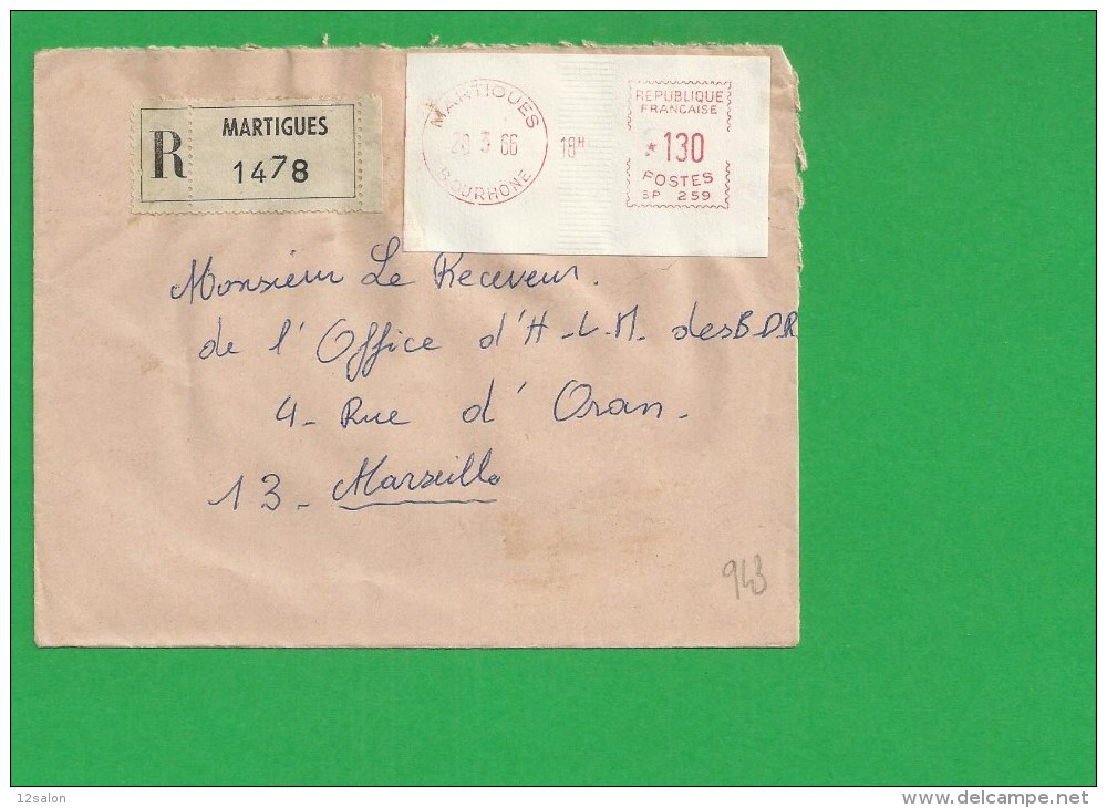 LETTRE BOUCHES DU RHONE MARTIGUES EMA Recommandé - 1961-....