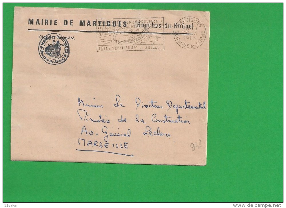 LETTRE BOUCHES DU RHONE MARTIGUES Secap Venise Provencal Tad à Droite En Franchise - 1961-....