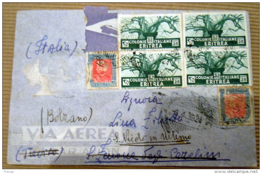 STORIA POSTALE -BUSTA COVER - ADDIS  ABEBA  ITALIA  25 X4+20X2  VIA AEREA 1939 - Ethiopie