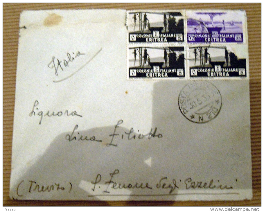 STORIA POSTALE -BUSTA COVER - AOI   ITALIA   ERITREA  5X3 CENT + 35 CENT  1936 POSTA MILITARE 210 - Erythrée