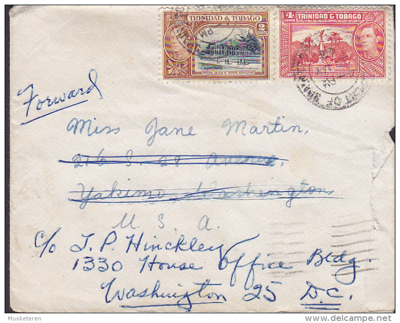 Trinida & Tobago Air Mail Par Avion PORT OF SPAIN 1948 Cover Brief YAKIM Readressed WASHINTON, USA GVI. Stamps - Trindad & Tobago (...-1961)