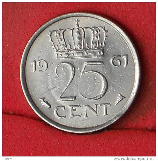 NETHERLANDS  25  CENT   1961   KM# 183  -    (Nº13343) - 1948-1980 : Juliana