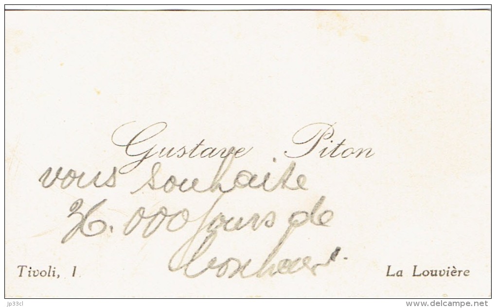 Ancienne Carte De Visite De Gustave Piton, Tivoli, La Louvière (vers 1935) - Visiting Cards