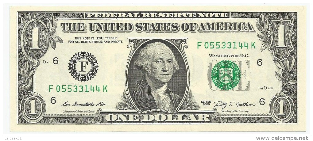 USA 1 Dollar  2009. UNC Letter F Georgia - Federal Reserve Notes (1928-...)