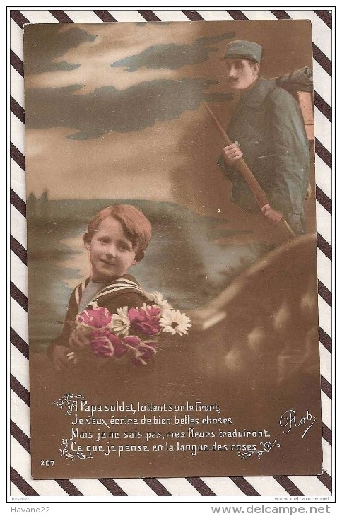 Q333 Carte Patriotique Enfant Fleurs Militaire ROB 1916 " à Papa Soldat Luttant Sur Le Front" - Patriottiche